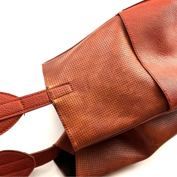 Anthropologie Tia saddle brown perforated vegan leather slouchy boho hobo bag - Picture 4 of 10